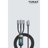 yumax 3in1 Evrensel Hızlı Şarj Kablosu Type-C Lightning Mikro USB Çoklu Şarj 1.2m Örgü Kablo