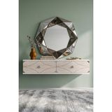 Yumedi Design DA1297BTS - Elifa Dresuar , Antre Hol Rafı, Duvara Montaj Tv Sehpası 120CM Beyaz-Traverten-Silver