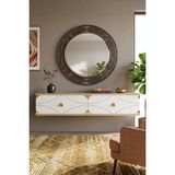 Yumedi Design DA1297DBG - Elifa Dresuar , Antre Hol Rafı, Duvara Montaj Tv Sehpası 120CM Safirmeşe-Beyaz-Gold - Safir Meşe - Beyaz