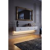 Yumedi Design DAL1801B - Ledli Miko Dresuar , Antre Hol Rafı, Duvara Montaj Tv Sehpası 180CM Beyaz