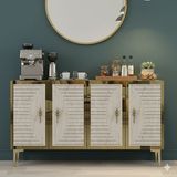 Yumedi Design KA1207BTG - Kerem Konsol, Tv Sehpası, Çok Amaçlı Dolap ve Kahve Köşesi 120CM Beyaz-Traverten-Gold - Beyaz Mermer