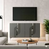 Yumedi Design KA1208AS - Dünya Konsol, Tv Sehpası, Çok Amaçlı Dolap ve Kahve Köşesi 120CM Antrasit-Silver - Antrasit - Gümüş