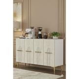 Yumedi Design KA1215BT - Shumen Konsol, Tv Sehpası, Çok Amaçlı Dolap ve Kahve Köşesi 120CM Beyaz-Traverten - Beyaz Mermer