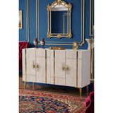Yumedi Design KA1242BTG - Ilay Konsol, Tv Sehpası, Çok Amaçlı Dolap ve Kahve Köşesi 120CM Beyaz-Traverten-Gold - Beyaz Mermer