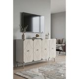 Yumedi Design KA1297BTS - Elifa Konsol, Tv Sehpası, Çok Amaçlı Dolap ve Kahve Köşesi 120CM Beyaz- Traverten- Silver - Traventen