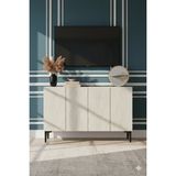 Yumedi Design KA1299BT - Didema Konsol, Tv Sehpası, Çok Amaçlı Dolap ve Kahve Köşesi 120CM Beyaz-Traverten - Beyaz Mermer