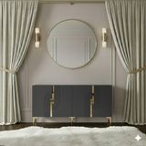 Yumedi Design KA1516AG - Dünya Konsol, Tv Sehpası, Çok Amaçlı Dolap ve Kahve Köşesi 150CM Antrasit-Gold - Antrasit - Altın