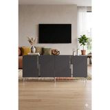 Yumedi Design KA1528AS - Meba Konsol, Tv Sehpası, Çok Amaçlı Dolap ve Kahve Köşesi 150CM Antrasit-Silver - Antrasit - Gümüş