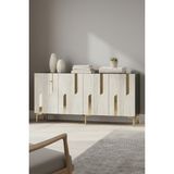 Yumedi Design KA1531ATG - Ilhaniye Konsol, Tv Sehpası, Çok Amaçlı Dolap ve Kahve Köşesi 150CM Antrasit-Traverten-Gold - Antrasit - Traverten - Gold