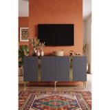Yumedi Design KA1598AG - Cherry Konsol, Tv Sehpası, Çok Amaçlı Dolap ve Kahve Köşesi 150CM Antrasit-Gold - Antrasit - Altın