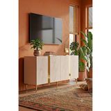 Yumedi Design KA1598BTG - Cherry Konsol, Tv Sehpası, Çok Amaçlı Dolap ve Kahve Köşesi 150CM Beyaz-Traverten-Gold - Beyaz Mermer