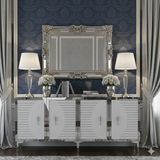 Yumedi Design KA1801DBS - Kerem Konsol, Tv Sehpası, Çok Amaçlı Dolap ve Kahve Köşesi 180CM Safirmeşe-Beyaz-Silver - Safirmeşe - Gümüş