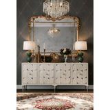 Yumedi Design KA1803BTS - Rabbit Konsol ,tv Sehpası , Çok Amaçlı Dolap, Kahve Köşesi 180 cm Beyaz-Traverten-Silver - Traventen