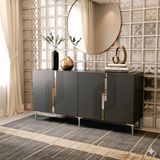 Yumedi Design KA1804AS - Dünya Konsol, Tv Sehpası, Çok Amaçlı Dolap ve Kahve Köşesi 180CM Antrasit-Silver - Antrasit - Gümüş