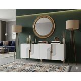 Yumedi Design KA1804BG - Dünya Konsol, Tv Sehpası, Çok Amaçlı Dolap ve Kahve Köşesi 180CM Beyaz-Gold - Beyaz - Altın