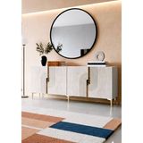 Yumedi Design KA1804BTG - Dünya Konsol, Tv Sehpası, Çok Amaçlı Dolap ve Kahve Köşesi 180CM Beyaz-Traverten-Gold - Beyaz Mermer