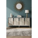 Yumedi Design KA1811BTS - Temtem Konsol ,tv Sehpası , Çok Amaçlı Dolap, Kahve Köşesi 180 cm Beyaz-Traverten-Silver - Traventen