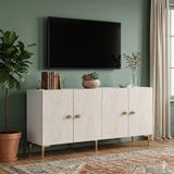 Yumedi Design KA1817BT - Squarel Konsol, Tv Sehpası, Çok Amaçlı Dolap ve Kahve Köşesi 180CM Beyaz-Traverten - Beyaz Mermer