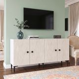 Yumedi Design KA1818BT - Sherifa Konsol, Tv Sehpası, Çok Amaçlı Dolap ve Kahve Köşesi 180CM Beyaz-Traverten - Beyaz Mermer