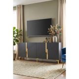 Yumedi Design KA1828AG - Meba Konsol, Tv Sehpası, Çok Amaçlı Dolap ve Kahve Köşesi 180CM Antrasit-Gold - Antrasit - Altın