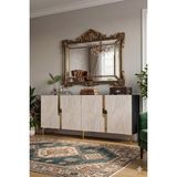 Yumedi Design KA1828ATG - Meba Konsol, Tv Sehpası, Çok Amaçlı Dolap ve Kahve Köşesi 180CM Antrasit-Traverten-Gold - Antrasit - Traverten - Gold