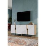 Yumedi Design KA1828DBG - Meba Konsol, Tv Sehpası, Çok Amaçlı Dolap ve Kahve Köşesi 180CM Safirmeşe-Beyaz-Gold - Safir Meşe - Beyaz - Altın