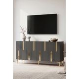 Yumedi Design KA1831AG - Ilhaniye Konsol, Tv Sehpası, Çok Amaçlı Dolap ve Kahve Köşesi 180CM Antrasit-Gold - Antrasit - Altın