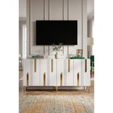 Yumedi Design KA1831BG - Ilhaniye Konsol, Tv Sehpası, Çok Amaçlı Dolap ve Kahve Köşesi 180CM Beyaz-Gold - Beyaz - Gold