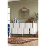 Yumedi Design KA1831BS - Ilhaniye Konsol, Tv Sehpası, Çok Amaçlı Dolap ve Kahve Köşesi 180CM Beyaz-Silver - Beyaz - Gümüş