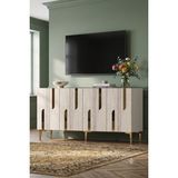 Yumedi Design KA1831BTG - Ilhaniye Konsol, Tv Sehpası, Çok Amaçlı Dolap ve Kahve Köşesi 180CM Beyaz-Traverten-Gold - Beyaz Mermer