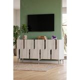 Yumedi Design KA1831BTS - Ilhaniye Konsol, Tv Sehpası, Çok Amaçlı Dolap ve Kahve Köşesi 180CM Beyaz-Traverten-Silver - Traventen