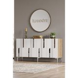 Yumedi Design KA1831DBS - Ilhaniye Konsol, Tv Sehpası, Çok Amaçlı Dolap ve Kahve Köşesi 180CM Safirmeşe-Beyaz-Silver - Safirmeşe - Beyaz - Silver