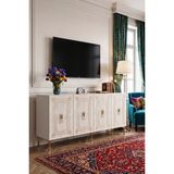 Yumedi Design KA1839BTG - Zülbia Konsol, Tv Sehpası, Çok Amaçlı Dolap ve Kahve Köşesi 180CM Beyaz-Traverten-Gold - Beyaz Mermer