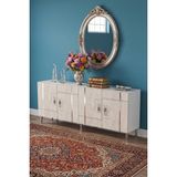Yumedi Design KA1842BTS - Ilay Konsol, Tv Sehpası, Çok Amaçlı Dolap ve Kahve Köşesi 180CM BEYAZ-TRAVERTEN-SİLVER - Beyaz Mermer