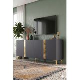 Yumedi Design KA1898AG - Cherry Konsol, Tv Sehpası, Çok Amaçlı Dolap ve Kahve Köşesi 180CM Antrasit-Gold - Antrasit - Gold
