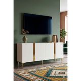 Yumedi Design KA1898BG - Cherry Konsol, Tv Sehpası, Çok Amaçlı Dolap ve Kahve Köşesi 180CM Beyaz-Gold - Beyaz - Altın
