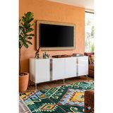 Yumedi Design KA1898BS - Cherry Konsol, Tv Sehpası, Çok Amaçlı Dolap ve Kahve Köşesi 180CM Beyaz-Silver - Beyaz - Gümüş