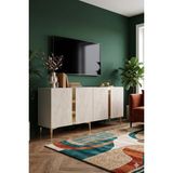Yumedi Design KA1898BTG - Cherry Konsol, Tv Sehpası, Çok Amaçlı Dolap ve Kahve Köşesi 180CM Beyaz-Traverten-Gold - Beyaz Mermer