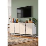 Yumedi Design KA1898BTS - Cherry Konsol, Tv Sehpası, Çok Amaçlı Dolap ve Kahve Köşesi 180CM Beyaz-Traverten-Silver - Traventen