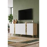 Yumedi Design KA1898DBG - Cherry Konsol, Tv Sehpası, Çok Amaçlı Dolap ve Kahve Köşesi 180CM Safirmeşe-Beyaz-Gold - Safir Meşe - Beyaz - Altın