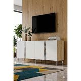 Yumedi Design KA1898DBS - Cherry Konsol, Tv Sehpası, Çok Amaçlı Dolap ve Kahve Köşesi 180CM Safirmeşe-Beyaz-Silver - Safirmeşe - Beyaz - Silver