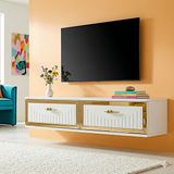 Yumedi Design TDA1206BG -Kerem Duvara Montaj Tv Stand , Tv Sehpası 120CM Beyaz-Gold - Beyaz - Altın