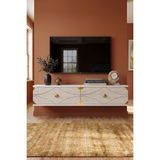 Yumedi Design TDA1297BTG -Elifa Duvara Montaj Tv Stand , Tv Sehpası 120CM Beyaz-Traverten-Gold - Beyaz - Traverten - Gold