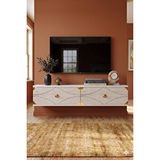 Yumedi Design Tda1297btg -elifa Duvara Montaj Tv Stand , Tv Sehpasi 120cm Beyaz-traverten-gold Çok Renkli