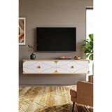 Yumedi Design Tda1297dbg -elifa Duvara Montaj Tv Stand , Tv Sehpasi 120cm Safirmeşe-beyaz-gold Çok Renkli