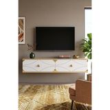 Yumedi Design TDA1297DBG -Elifa Duvara Montaj Tv Stand , Tv Sehpası 120CM Safirmeşe-Beyaz-Gold - Safir Meşe - Beyaz - Altın