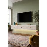 Yumedi Design TDAL1801BT - Ledli Miko Duvara Montaj Tv Stand , Tv Sehpası 180CM Beyaz-Traverten - Beyaz - Traverten