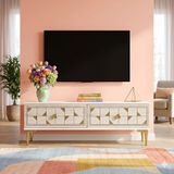 Yumedi Design TSA1212BTG - Rabbit Tv Stand , Tv Sehpası 120CM Beyaz-Traverten-Gold - Beyaz Mermer