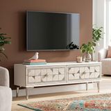 Yumedi Design TSA1212BTS - Rabbit Tv Stand , Tv Sehpası 120CM Beyaz-Traverten-Silver - Beyaz - Traverten