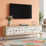 Yumedi Design TSA1212DBG - Rabbit Tv Stand , Tv Sehpası 120CM Safirmeşe-Beyaz-Gold - Safir Meşe - Beyaz - Altın